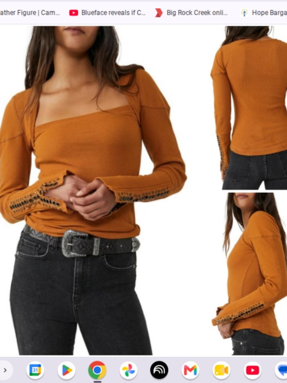 Free People A Little Unruly Long Sleeve Waffle Knit Top Amber Size XS